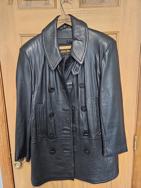 Vintage Jackets & Blazers - Vintage Classic Black Leather Double-Breasted Coat - Cognac Brand